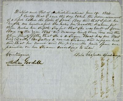 Astor, Certificate, 19 June 1846