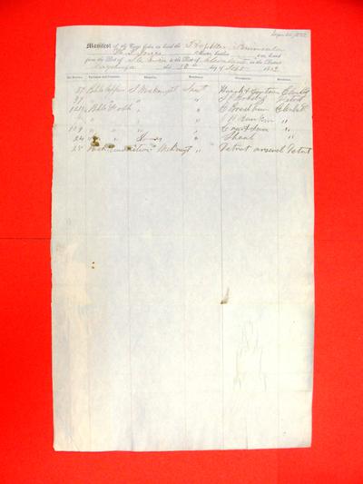 Peninsula, Manifest, 20 September 1852