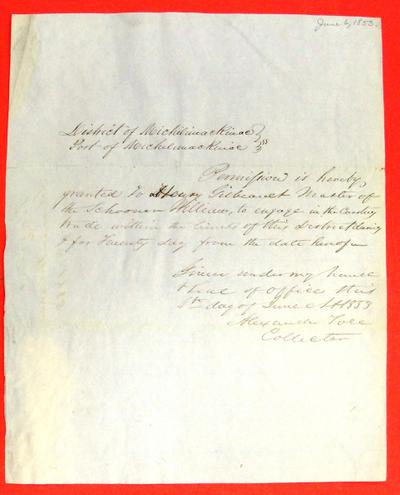 William, Permit, 6 June 1853