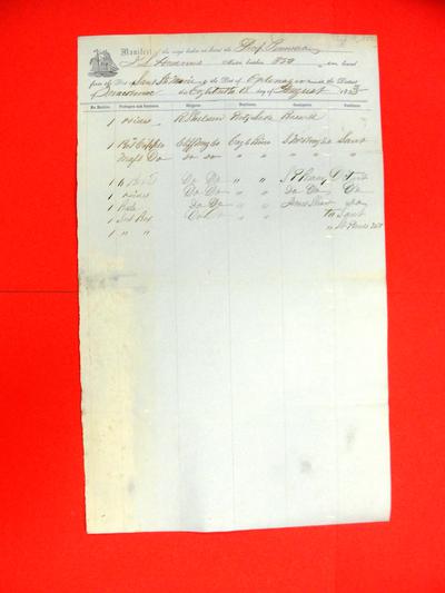 Peninsula, Manifest, 18 August 1853