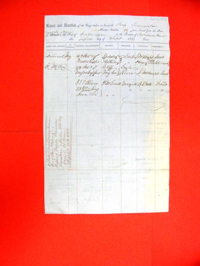 Peninsula, Manifest, 5 September 1853