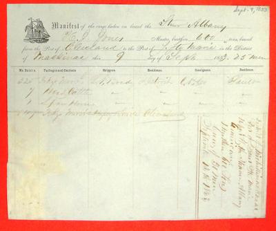 Albany, Manifest, 9 September 1853