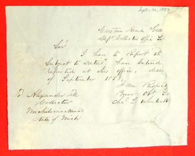 Green Bay, Report of Goods, Report, 30 September 1853