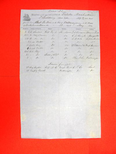 Manhattan, Manifest, 23 May 1854