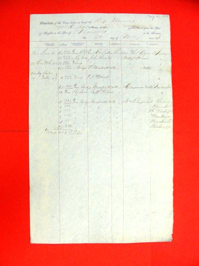 Illinois, Manifest, 31 May 1854