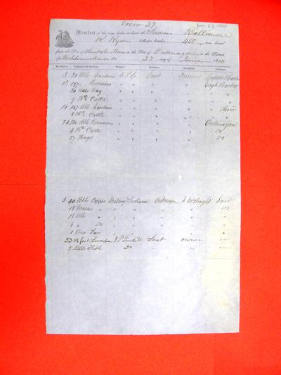 Baltimore, Manifest, 27 June 1854