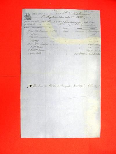 Baltimore, Manifest, 4 July 1854