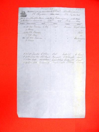 Baltimore, Manifest, 26 July 1854