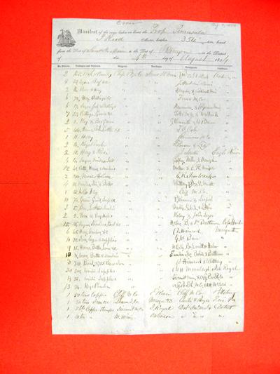 Peninsula, Manifest, 4 August 1854