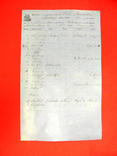 Manhattan, Manifest, 13 August 1854