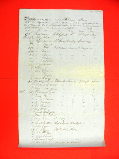 Troy, Manifest, 23 September 1854