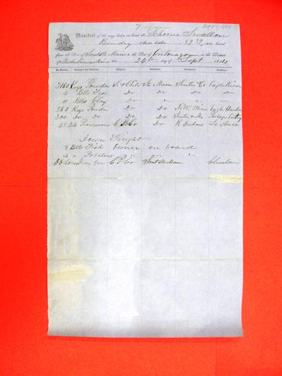 Swallow, Manifest, 24 September 1854