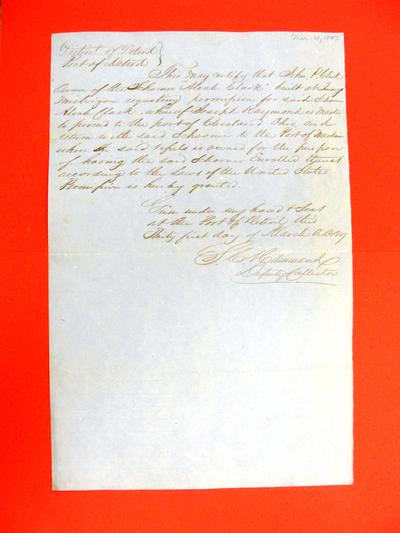 Alvah Clark, Permit, 31 March 1847