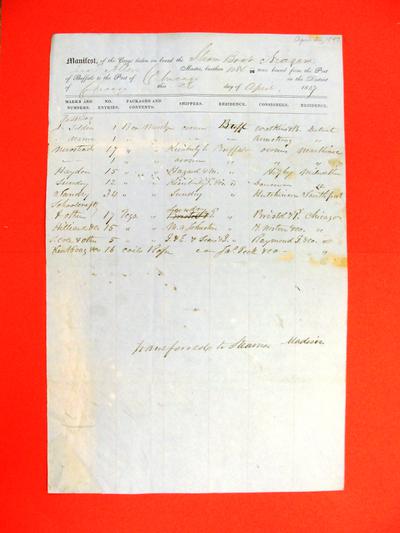 Niagara, Manifest , 26 April 1847