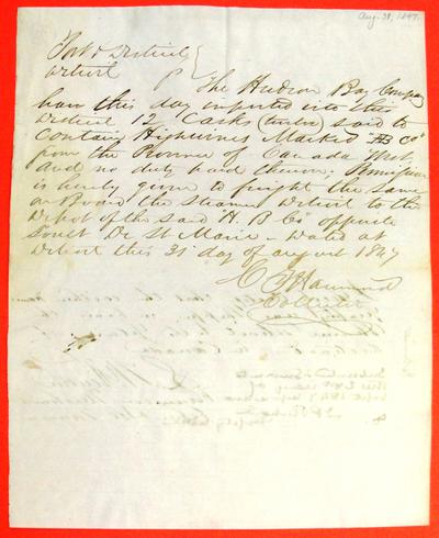 Detroit, Permit, 31 August 1847