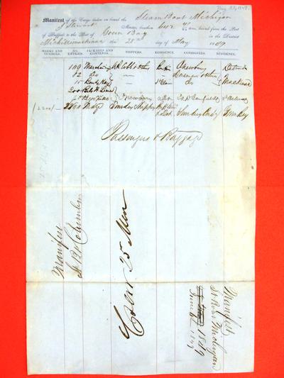 Michigan, Manifest , 28 May 1849