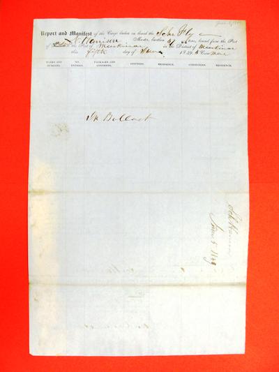 Fly, Manifest, 5 June 1849