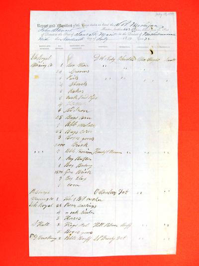 Michigan, Manifest, 19 July 1849