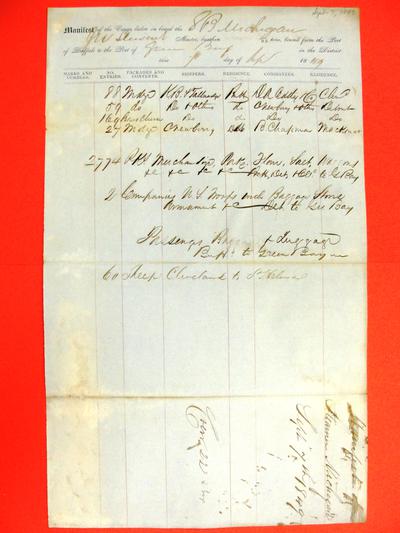 Michigan, Manifest, 7 September 1849