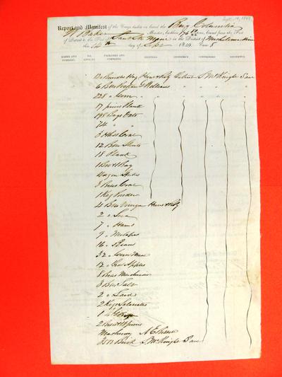 Columbia, Manifest, 14 September 1849