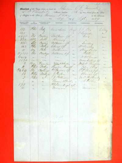 E. G. Merrick, Manifest, 29 September 1849