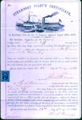 Steamboat PIlot's Certificate:  Samuel Neff