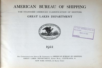 American Bureau of Shipping, Great Lakes Department, 1922