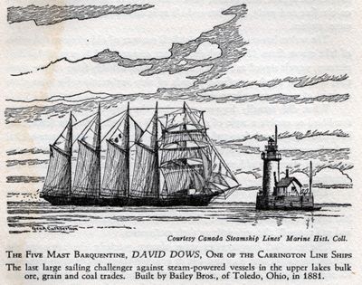 The Five Mast Barquentine, DAVID DOWS, One of the Carrington Line Ships