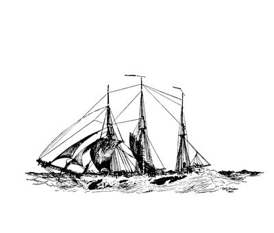 Three-masted Schooner in Heavy Seas