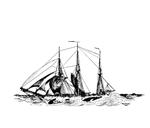 Three-masted Schooner in Heavy Seas