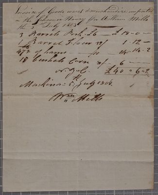 Invoice, Schooner Nancy, 5 July 1803