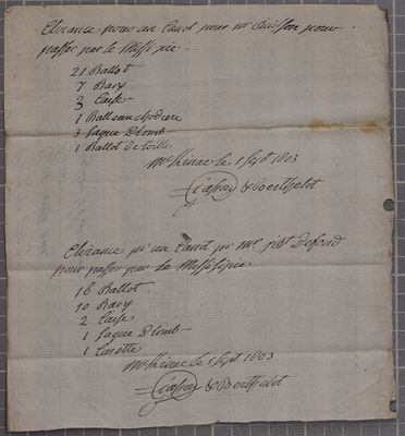 Clearance, canoe, Giasson & Berthelot, 1 September 1803