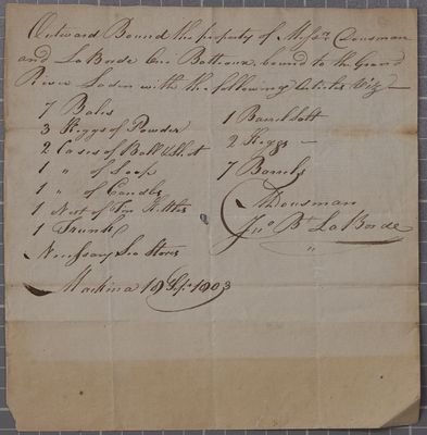 Clearance, batteau, Dousman & LaBorde, 18 September 1803