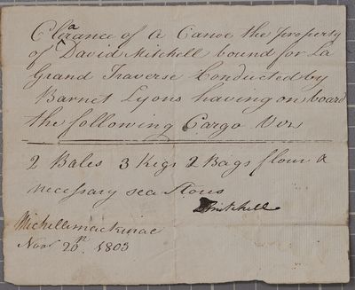 Clearance, canoe, David Mitchell, 20 November 1803