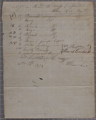 Manifest, sloop Contractor, 14 October 1804