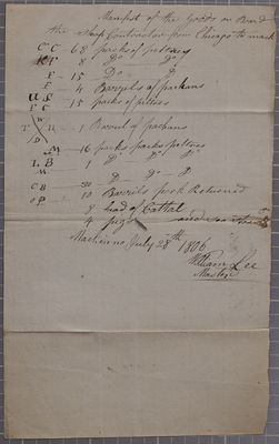 Manifest, sloop Contractor, 28 July 1806