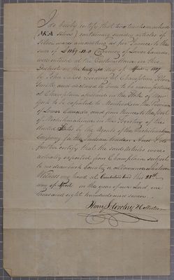 Certificate, two trunks of silver, 28 April 1807