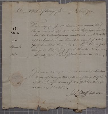 Certificate, schooner Linda, 14 May 1807