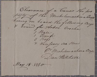 Clearance, canoe, Michilimackinac Company, 18 May 1810