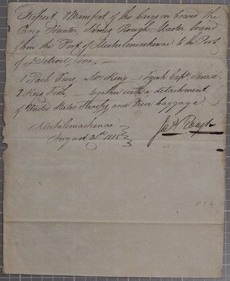 Manifest, Brig Hunter, 31 August 1815