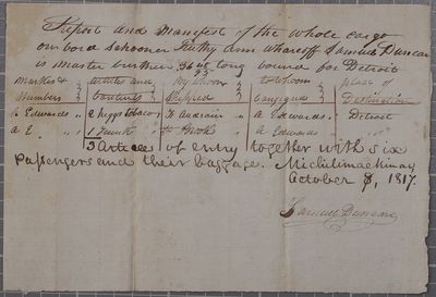 Manifest, Schooner Ruthy Ann, 8 October 1817