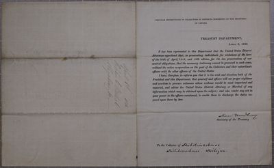 Treasury Department, Circular, 6 April 1838