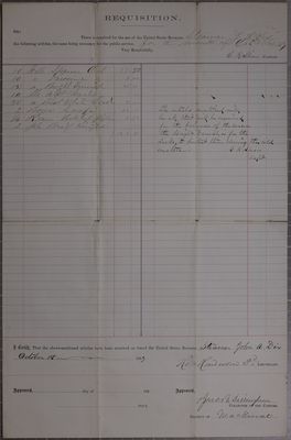 Revenue Cutter John A. Dix, Requisition for ship chandlery, Oct. and Nov. 1867