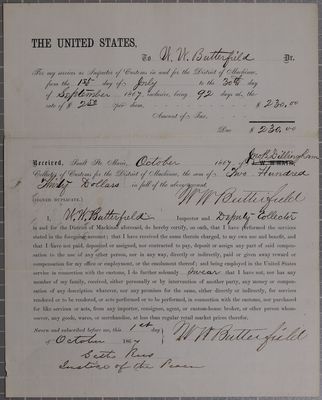 W. W. Butterfield, pay voucher, 1 October 1867