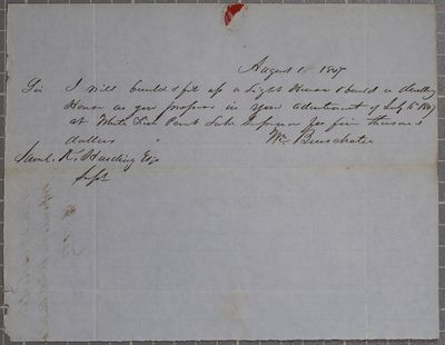 Wm. Benschoter, proposal, Whitefish Point lighthouse, bid, 1 August 1847