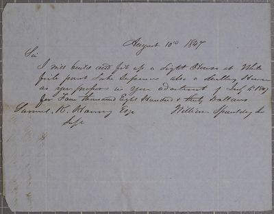 William Spaulding, proposal, Whitefish Point lighthouse, bid, 10 August 1847