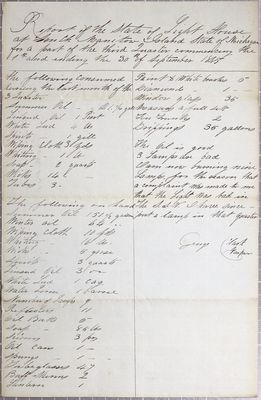 Report of the State of South Manitou Island Lighthouse, 3rd Quarter 1845