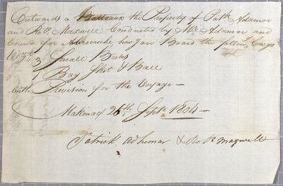 Clearance, batteau, Patrick Addmar, 26 September 1804