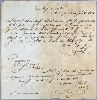 Certificate, Sloop General Hunter, 2 June 1802