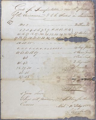 Manifest, canoe, Lewis Crawford, 15 July 1802